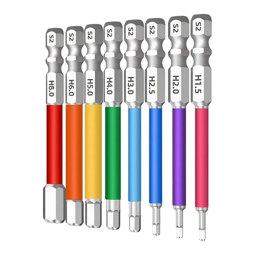 Strong Magnet Hexagon Screwdriver Bit Set 2.5mm 3mm 4mm 5mm 6mm for Power Drill with 6.35mm Shank 65mm Length Japan VESSEL
