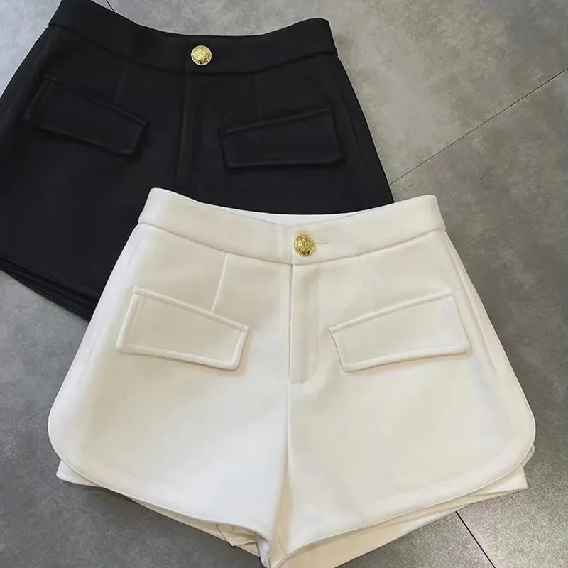 

Tweed Beige Harajuku Shorts Women High Waist Slim Chic Y2K Streetwear Shorts Fashion Casual Sexy A Line Jazz Female Shorts