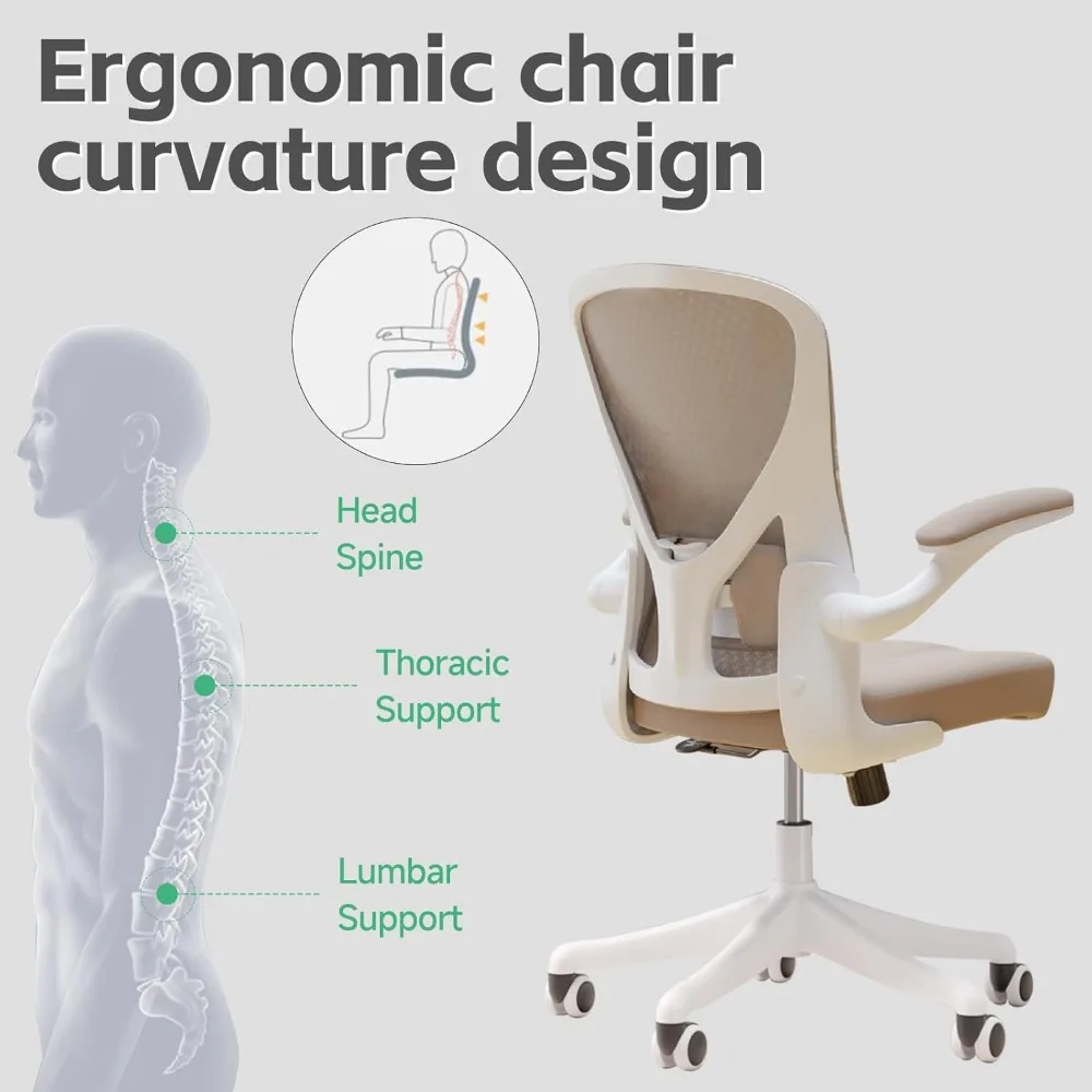 كرسي مكتب مريح مع دعم قطني قابل للتعديل ومساند للذراعين قابلة للطي - كرسي مكتب كمبيوتر عالي الظهر مع مقعد سميك #4