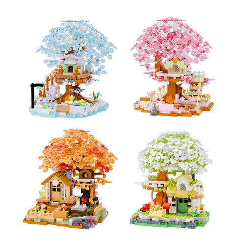 DIY Forest Architecture Building Blocks, Handmade Tree House Model, Educational Assembly Ornament, Festival Birthday Gift