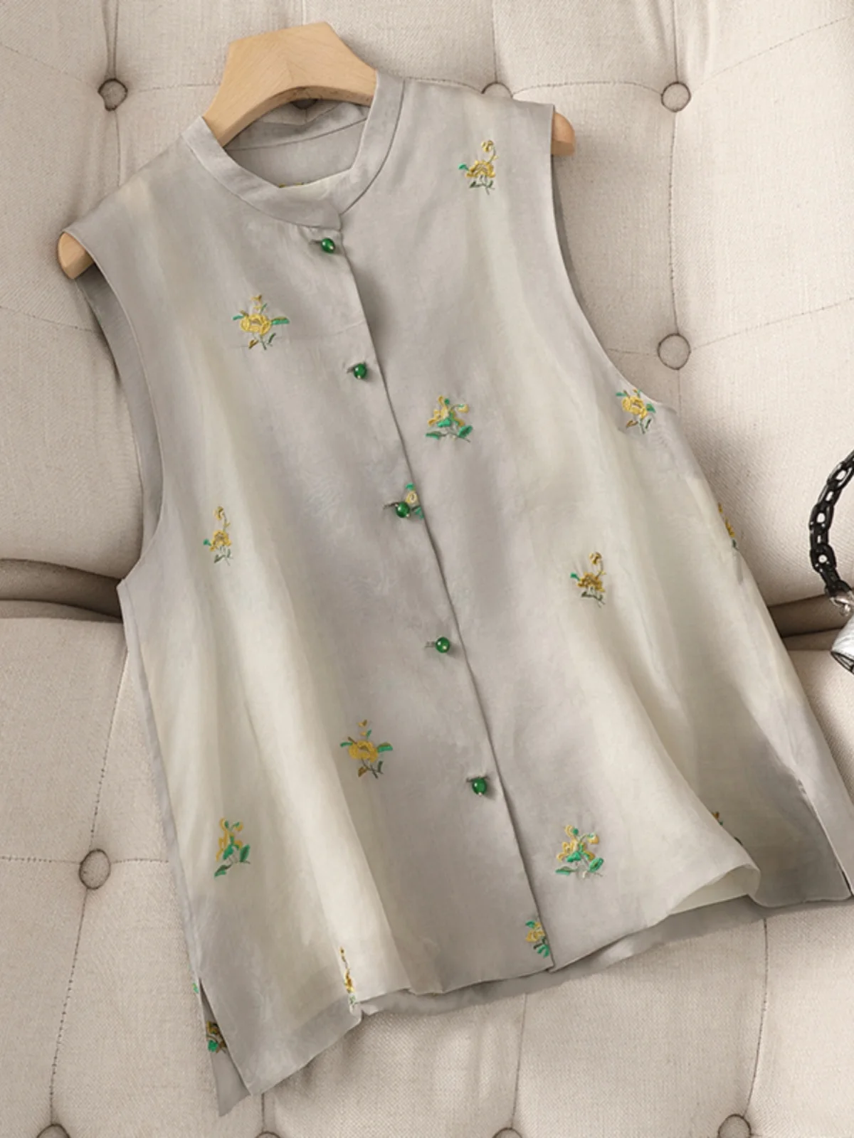 

Новый китайский женский национальный жилет в стиле ретро, летний высококачественный топ с вышивкой и воротником-стойкой