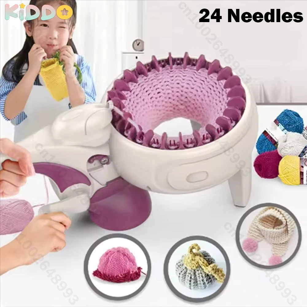 

24 Needles Hand Knitting Machine Kit Bag for Girls DIY Knit Scarf Hat Sock Hand Cranked Weaving Manual Home Knitting Machine