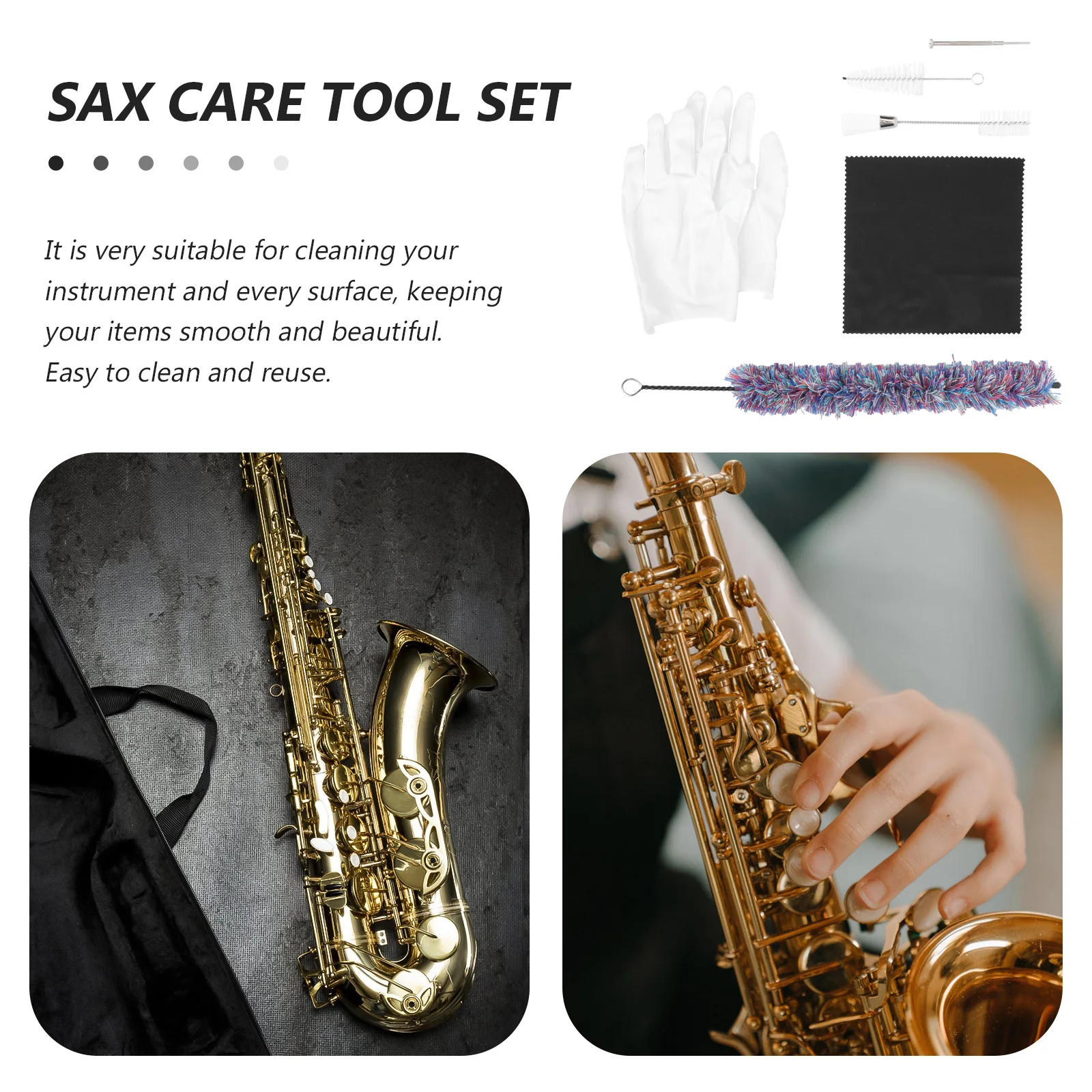 

1 set Saxophone Cleaning Cloth Reusable Fine Texture Strong Dust Removal No Lint Lightweight Portable Musical Instrument Wiping