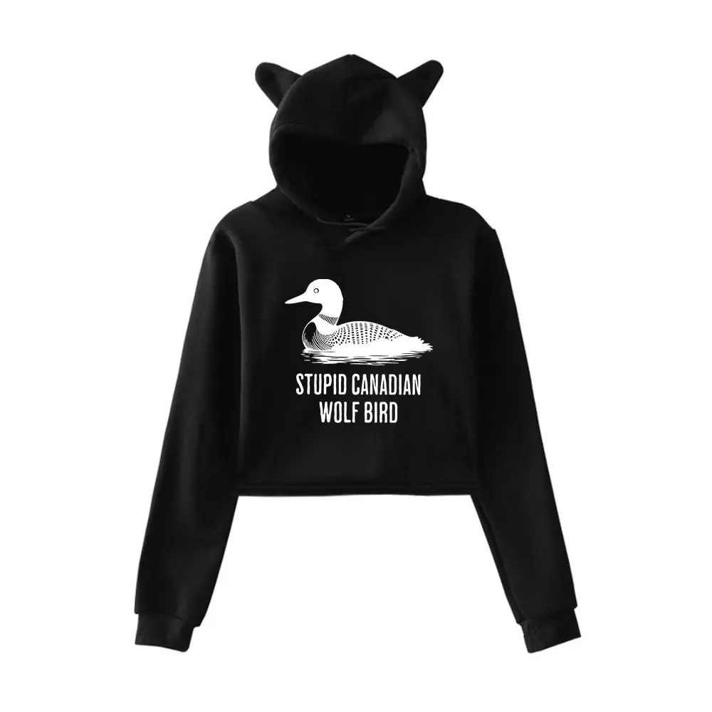 Heated Rivalry Stupid Canadian Wolf Bird Hoodie Women Long Sleeve Hooded Sweatshirt Casual Fashion Crop Top