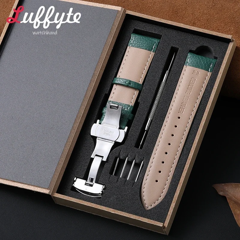 الراقية سوار ساعة 18 مللي متر 20 مللي متر 22 مللي متر للرجال النساء استبدال حزام الساعات مع فراشة مشبك حزام ساعة اليد مع صندوق تعبئة الهدايا
