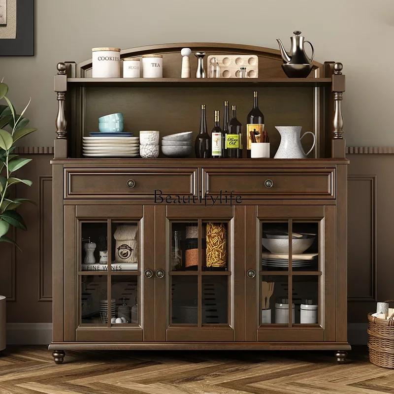 

01 American all-solid wood dining side cabinet wine cabinet mini small apartment pure solid wood cupboard