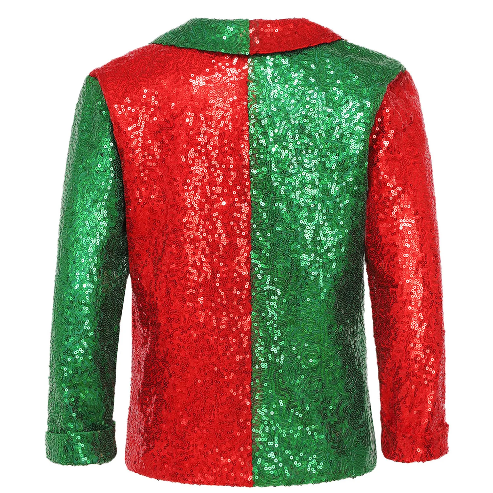 Boys Girls Christmas Costume New Year Shiny Sequins Coat Lapel Collar Long Sleeve Party Jacket Holiday Jazz Disco Dance Costume