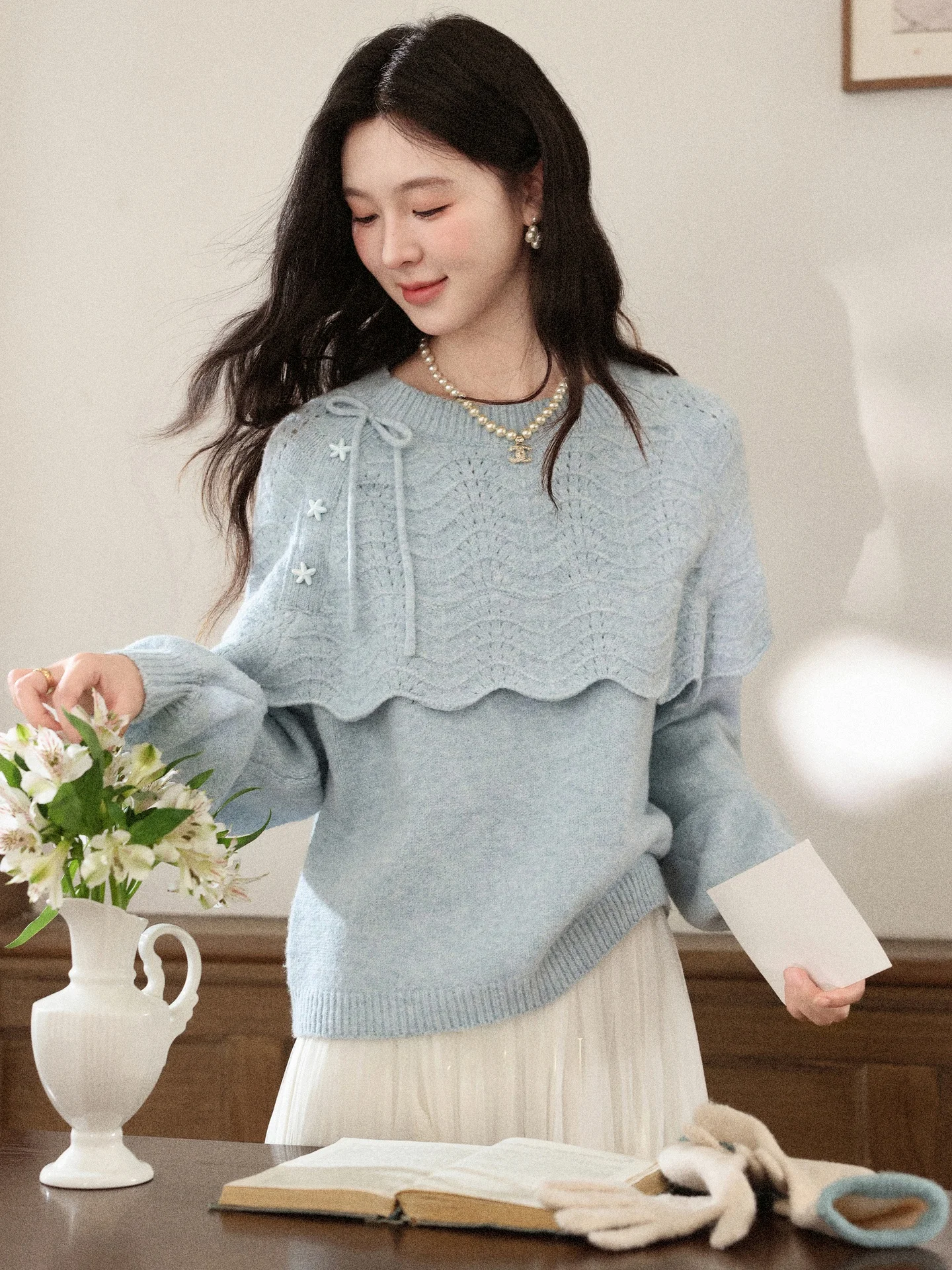 

Ele Blue Knitted Sweater Women's Faion Heareat Cooling Design Winter New Sle Korean Simple Aosphere Fem Top