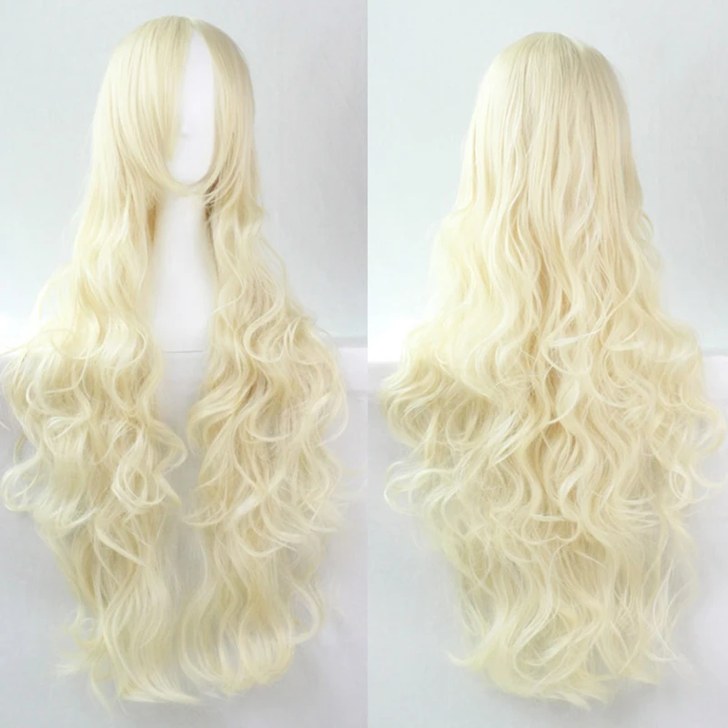 80cm long curly oblique bangs wig Halloween cosplay wig high temperature wire chemical fibre hair female wig