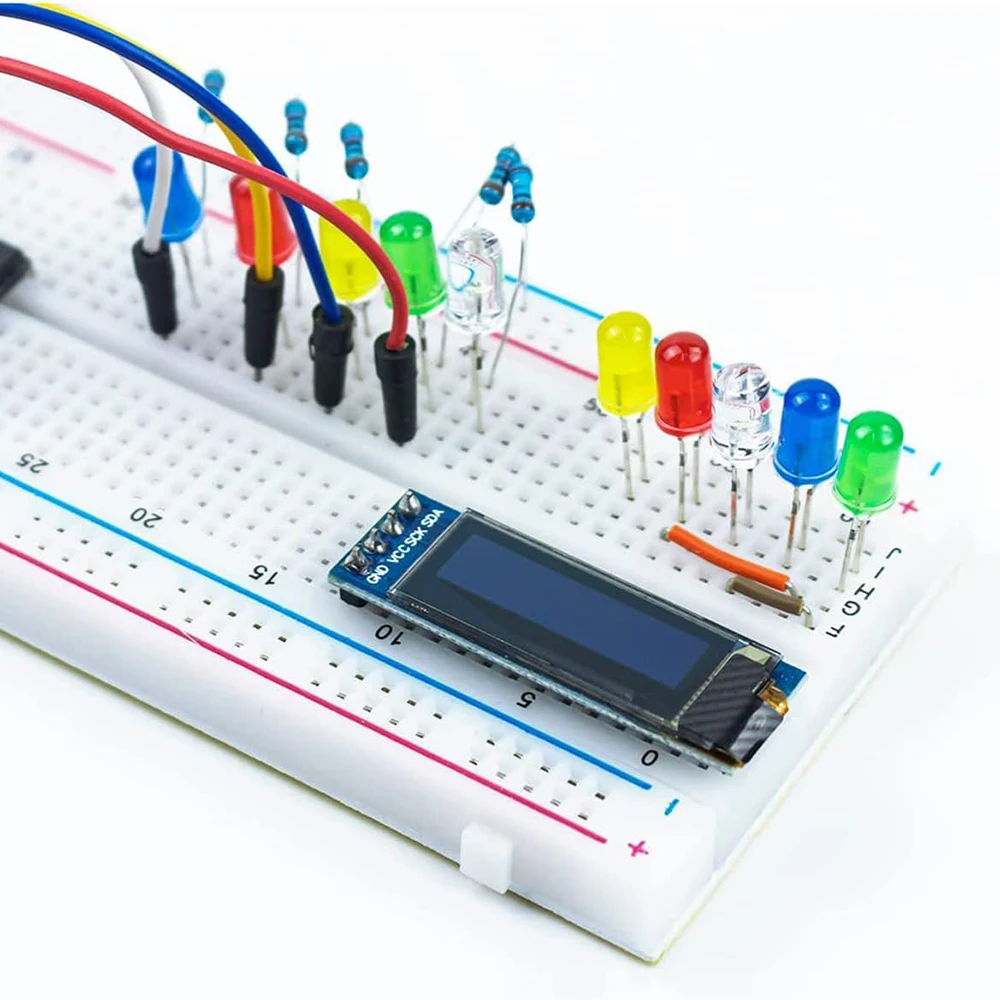 Módulo de exibição OLED para Arduino Raspberry PI, tela colorida azul, I2C, IIC, DC 3.3V-5V, 0, 91 Polegada, 5pcs