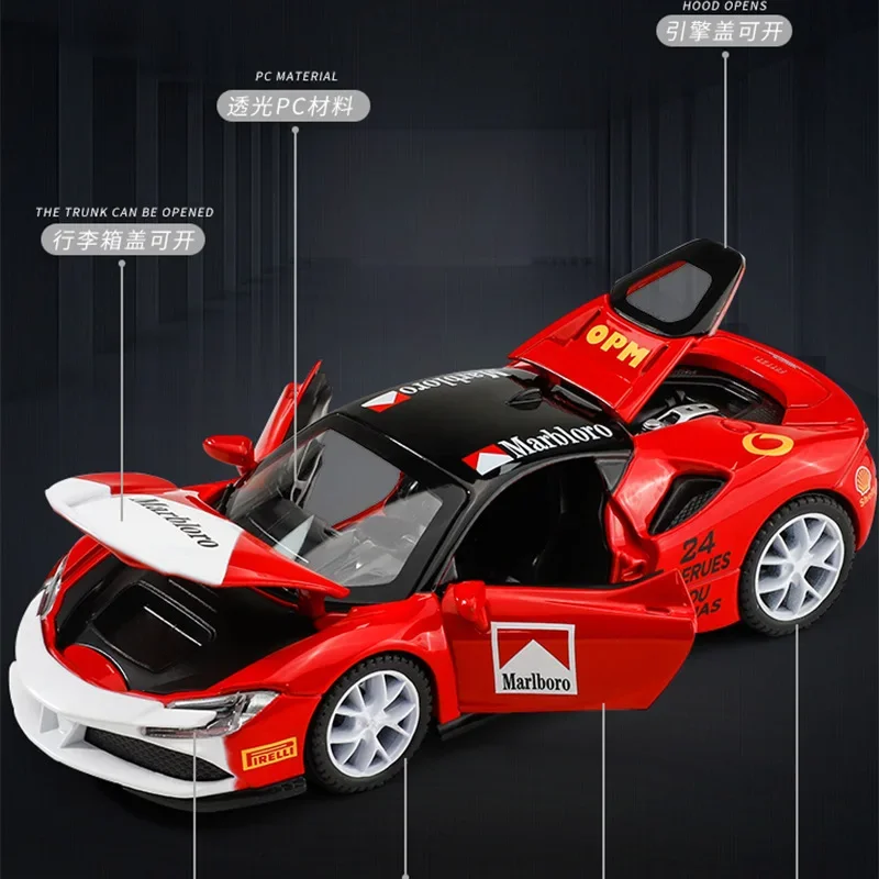 1:32 Ferrari SF90 Supercar High Simulation Diecast Metal Alloy Model car Sound Light Pull Back Collection Kids Toy gif608