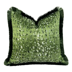 Modern Home Decorative Pillow Case Deep Green Woven Sofa Velvet Abstract Cushion Cover Fringes 18x18
