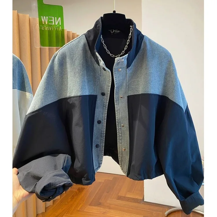 Women's Casual Loose Denim Collar Jacket Short Style Polyester Fiber Autumn New Arrival Fashion Versatile Top