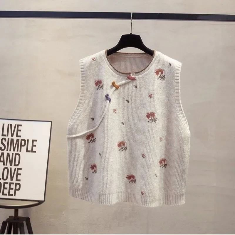 

Модный корейский вязаный жилет, осенний свободный и тонкий универсальный жаккардовый жилет, уменьшающий возраст, женский топ с круглым вырезом