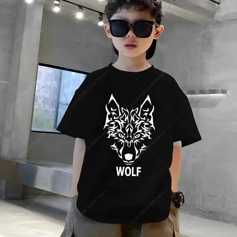 Kids Wolf Shirt Boy Clothes Baby Boys Girls Tops Children Clothes Short Sleeve Boys T-shirt Animal T-shirt Teenager Cotton Shirt