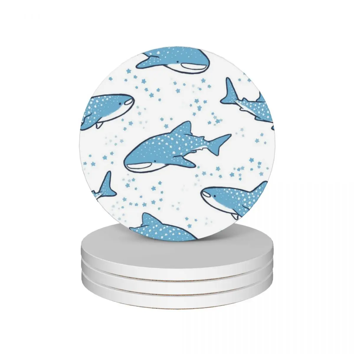 

Starry Whale Sharks (Light version) Ceramic Coasters (Set of 4) black cute set Coasters