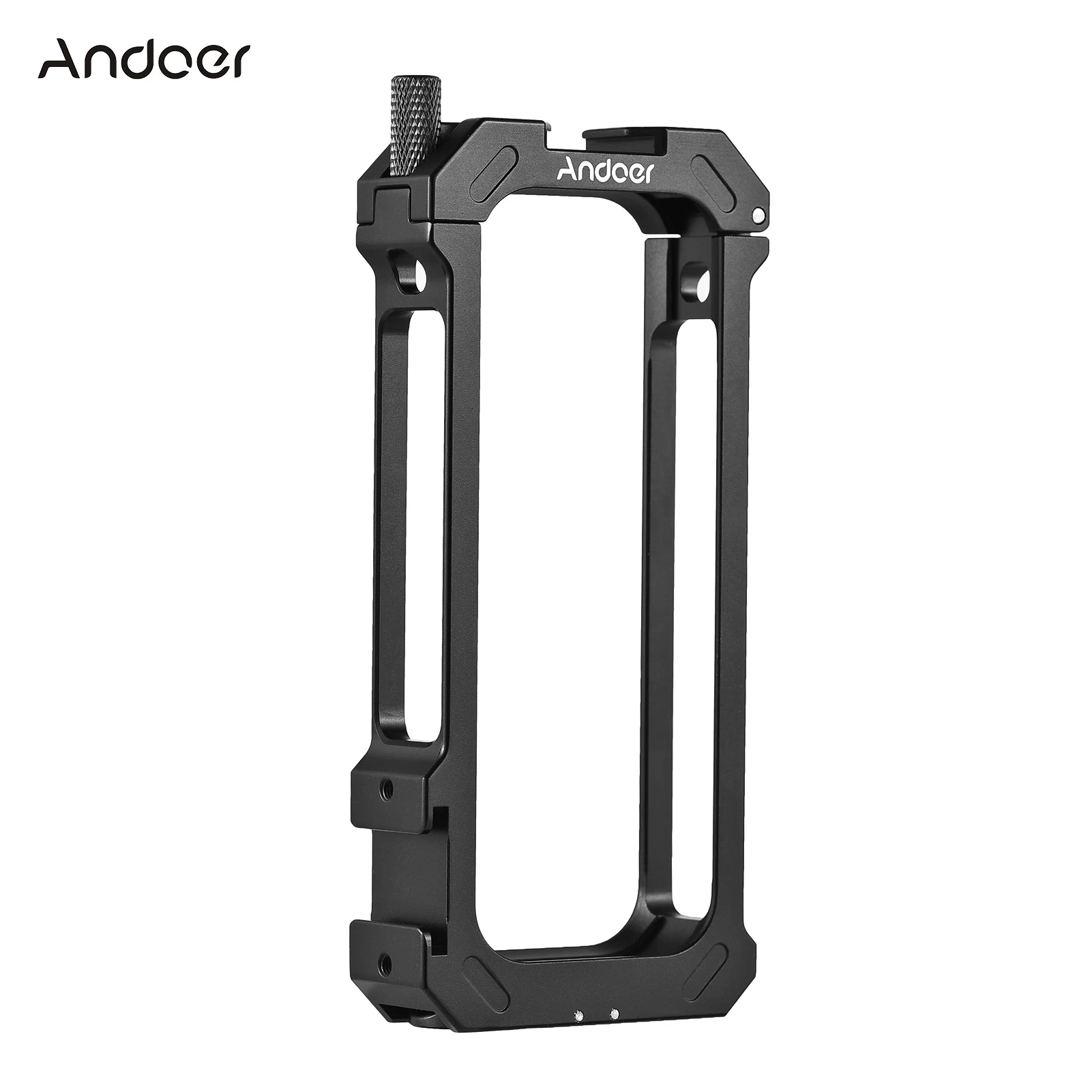 Andoer Sports Camera Video Cage Aluminum Alloy Dual Cold Shoe Mounts Metal Protective Frame Camera Cage Vlog for Insta360 X3