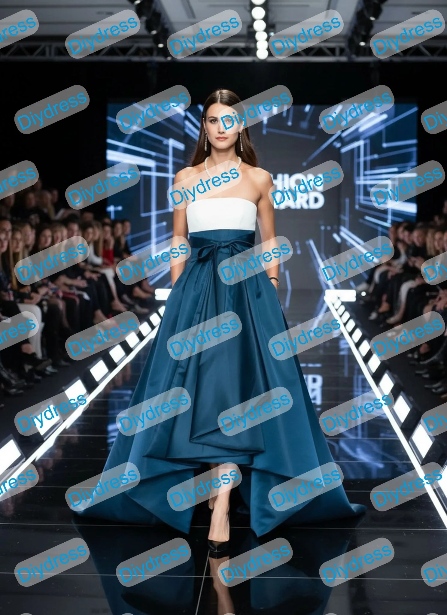 Ball Gown Celebrity Satin Prom Party Skirt High Waist A-Line Front Short Back Long Satin Skirt With Pockets For Evening Gown