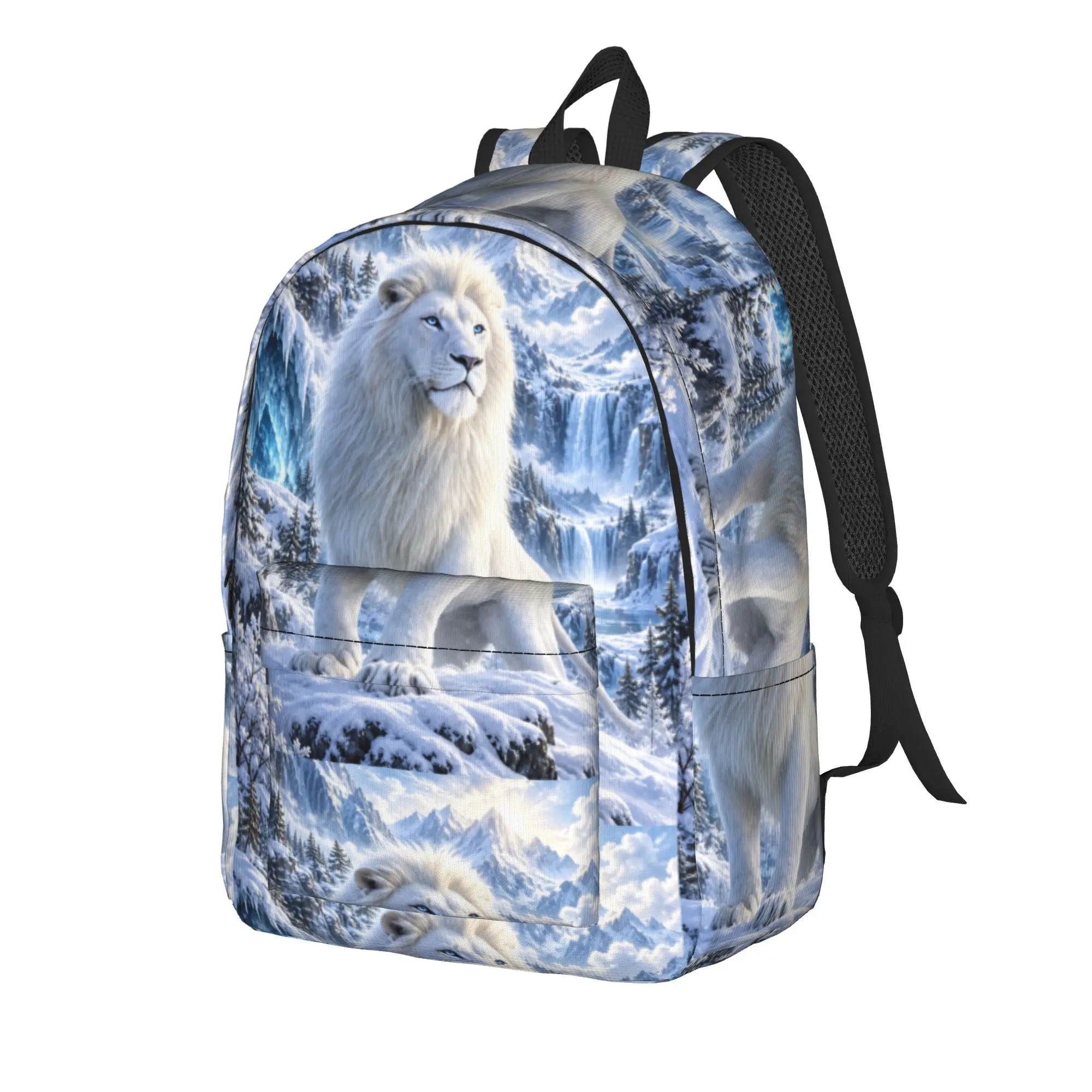 White Lion Single Digital Printed Backpack Boy Girl  Big Backpacks Polyester Funny High School Bags University Colorful Rucksack
