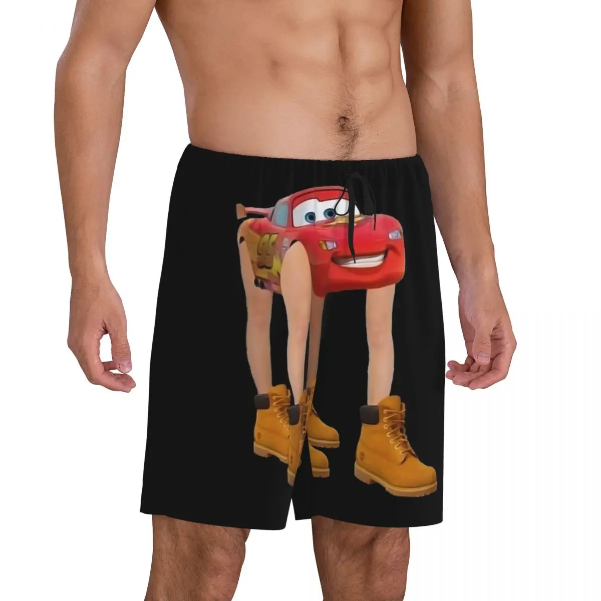 Relâmpago Mcqueen dos homens Dos Desenhos Animados Pijama Shorts, Pijamas, Lounge Bottom, Stretch Sleep Short Pjs com Bolsos, Personalizado, Carros