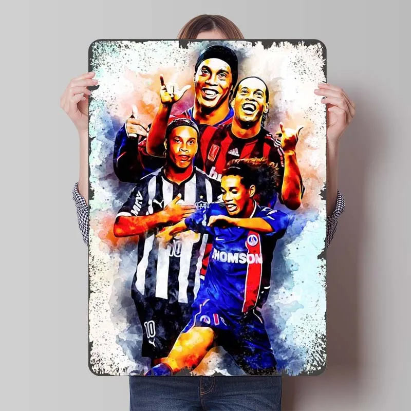 Ronaldinho Custom Sports Metal Poster Decoration Home Decorations Metal Tin Signs for Wall Art Decoration Vintage Room Decor Men