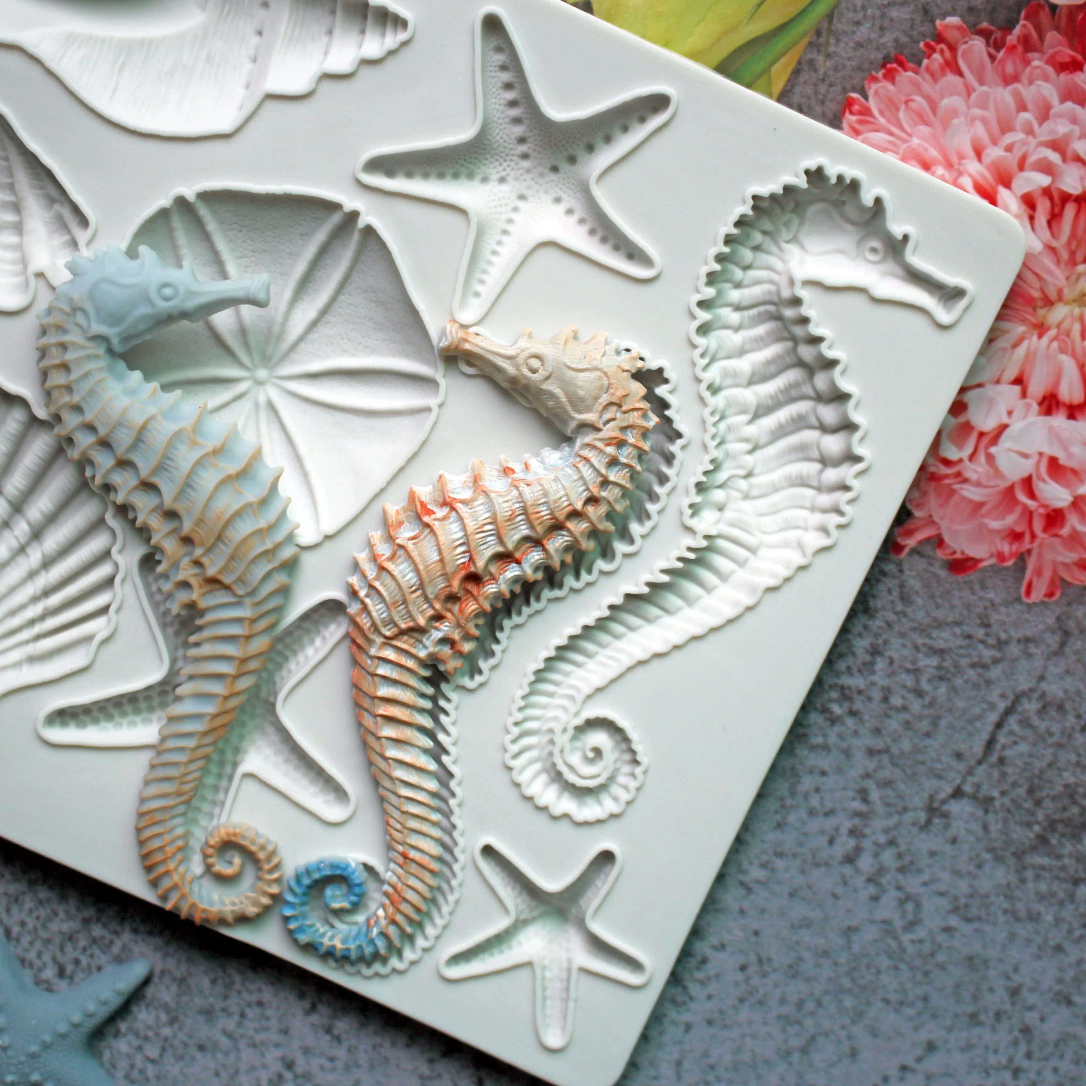 Ocean Series SeaShells And seahorse Silicone Mold Fondant Cake Decorating Silicone Mould Clay,Sugarcraft Chocolate Baking Tool