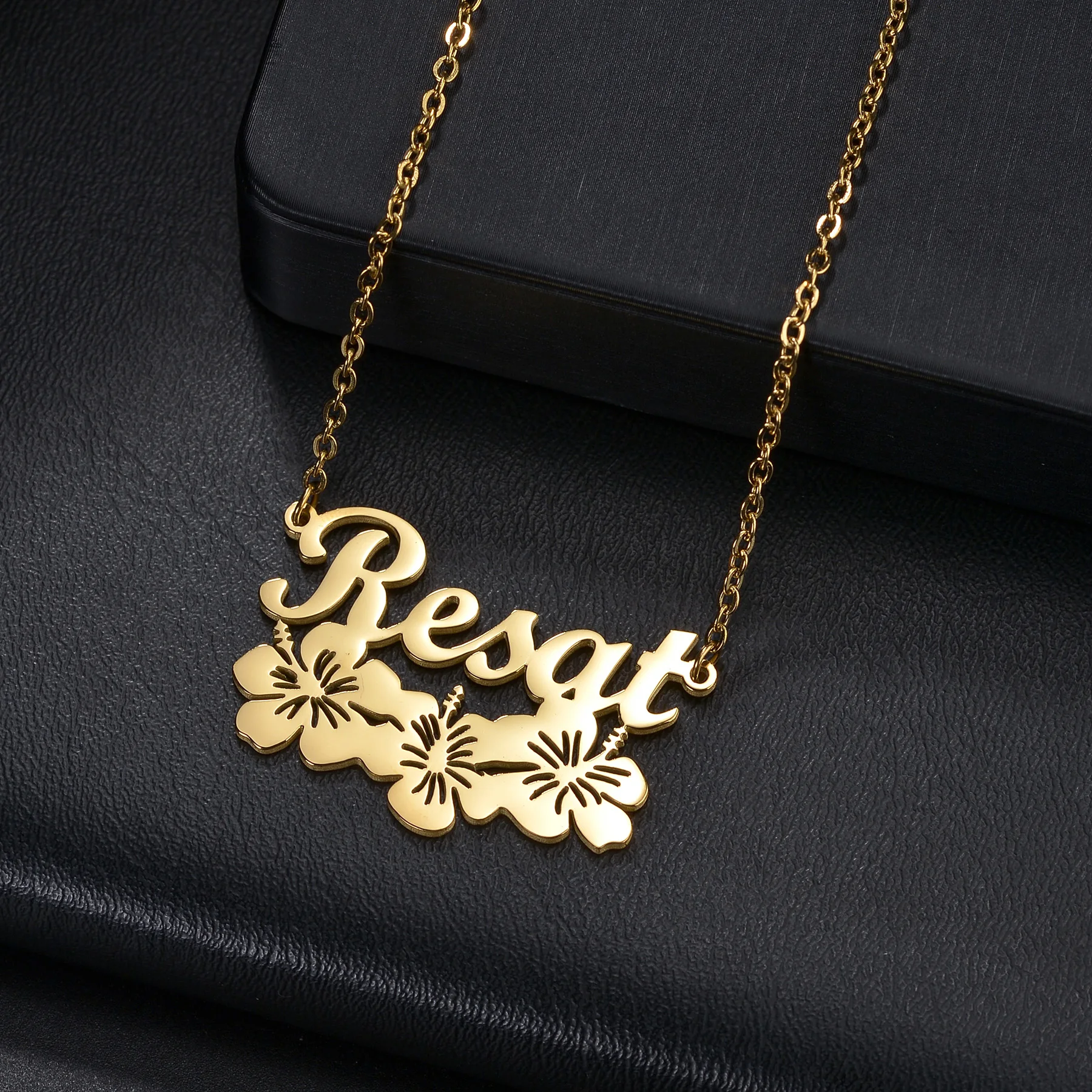 Atoztide Personalized Custom Plants Name Necklaces for Women Stainless Steel Flowers Pendant Link Chain Birthday Jewelry Gift