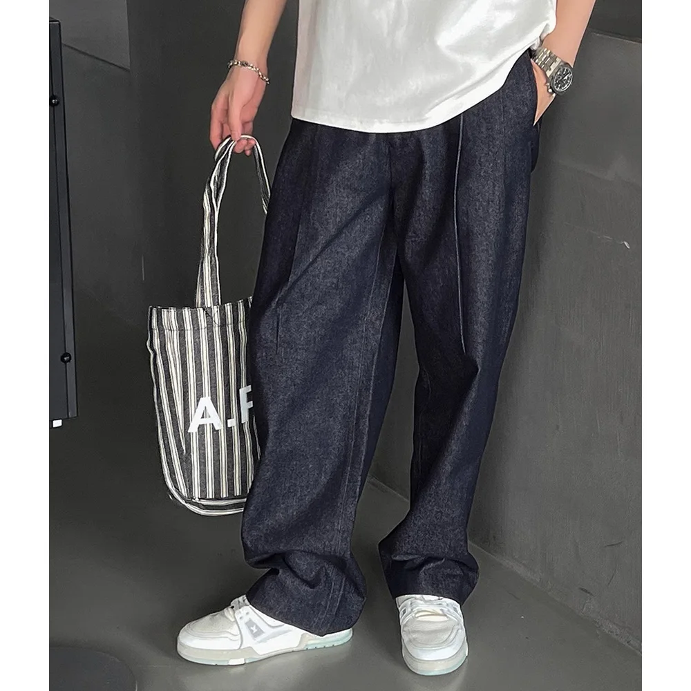 Cotton Jeans Men Japanese Korean Streetwear Fashion Loose Casual Vintage Wide Leg Denim Suit Pants Trousers for Man