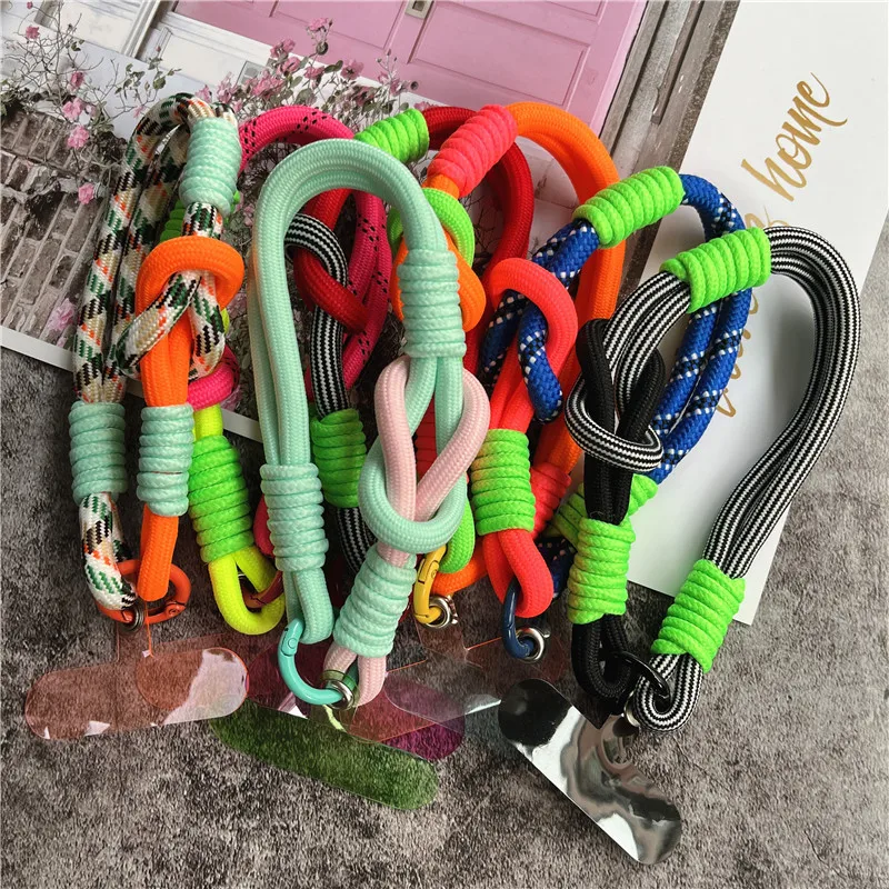 Lanyard Contrasting Colors Chain for Phone Charm With Patch Wrist Strap Metal Key Ring Accessories Lanyards Cellular Pendant