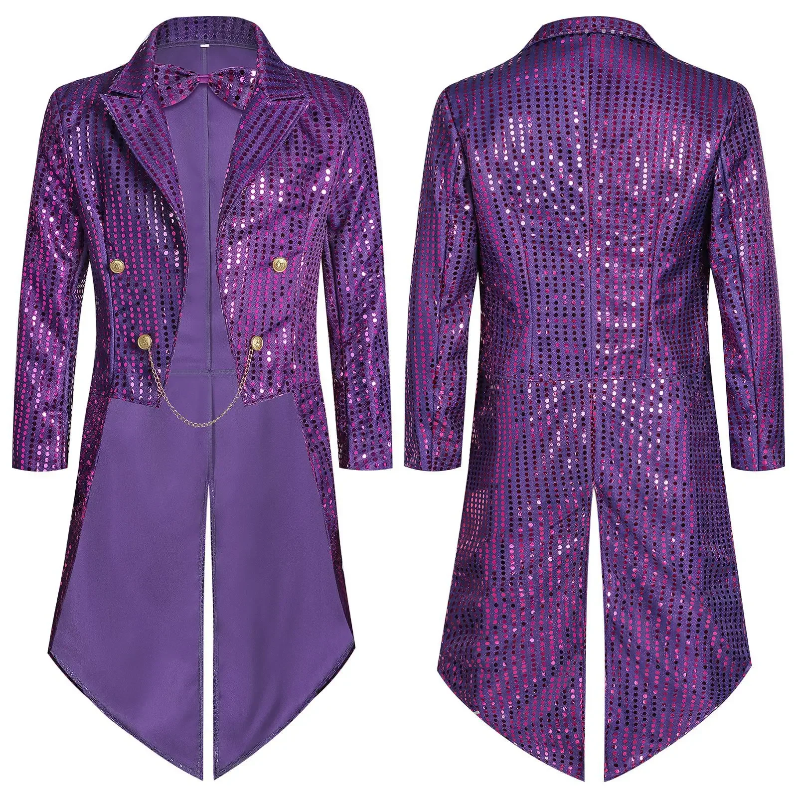 

Мужской костюм на Хэллоуин: пиджак-фрак с пайетками, готический блейзер, смокинг, блестящая куртка для свадьбы, вечеринки, сценических выступлений 2026