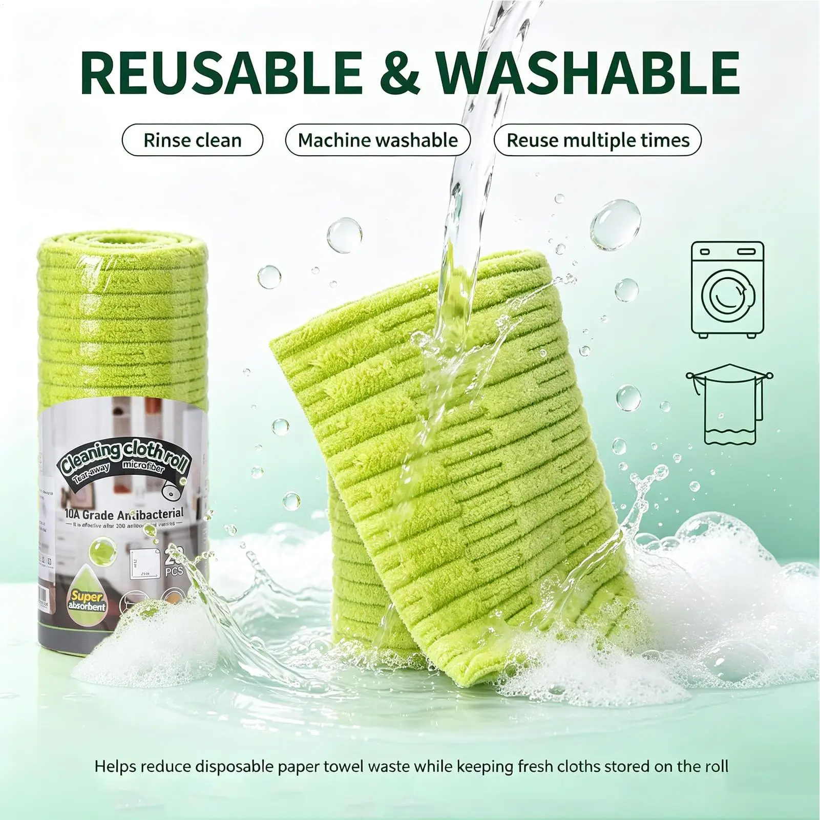 Microfiber Cleaning Cloth Roll 9.84x9.84x0.08 inches Reusable Tearable Rags Microfiber Paper Towels for Car Home Kitchen