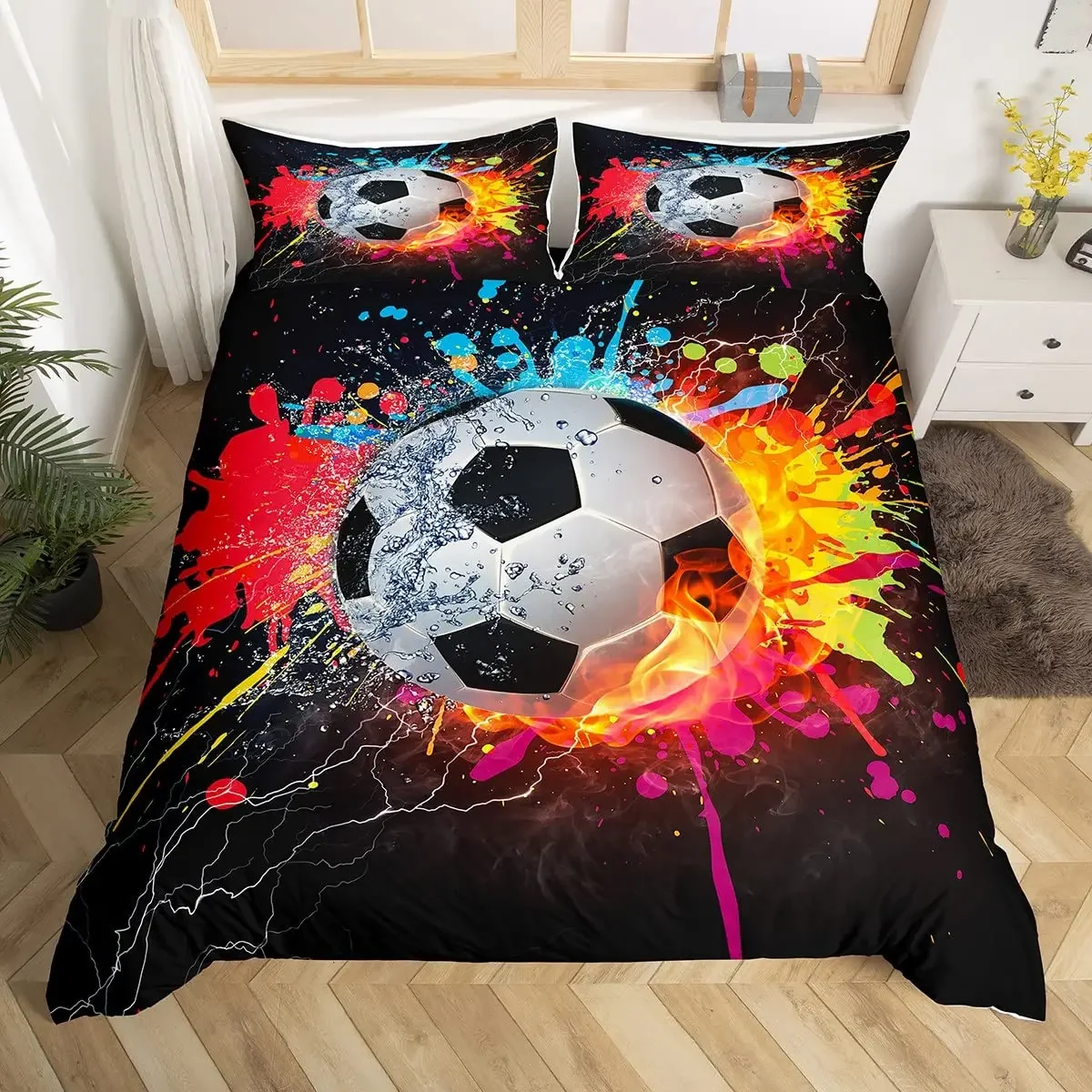 Kids Volleyball King Queen Duvet Cover Teens Ball Sports Bedding Set Grunge Hippie Tie Dye Comforter Cover Polyester Quilt Cover