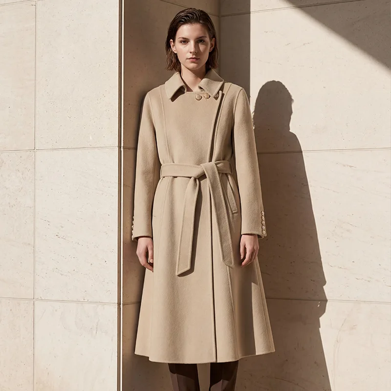 AYUNSUE Women's 100% Wool Coat Autumn Winter Umbrella-style Long Jacket Fashion Double-sided Wool Outerwear Woman Clothes Casaco