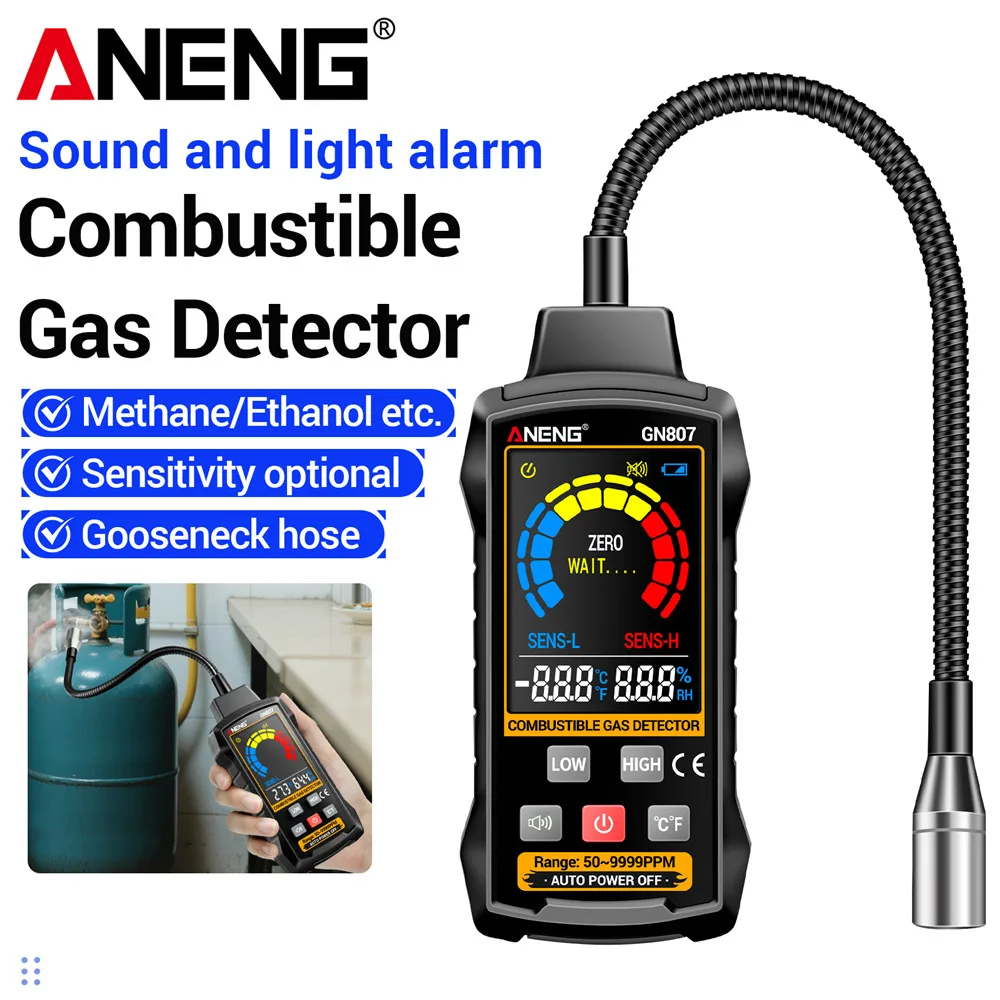 

ANENG GN807 Gas Leak Detector Combustible Methane/Environmentalhumidity/Co2 Alcohol LPG Methane Detection 50~10000PPM Tester Too