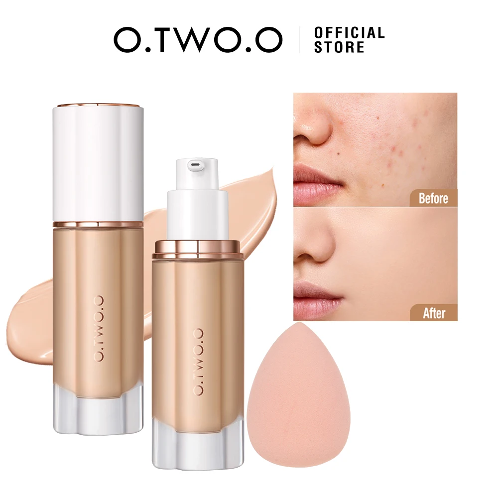 

O.TWO.O Face Foundation Full Concealer Waterproof Matte Brighten Sunscreen SPF30 High Coverage Makeup Base Liquid Foundation