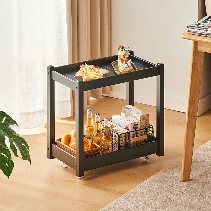 

Movable sofa side cabinet simple glass coffee table mini corner bedroom bedside rack