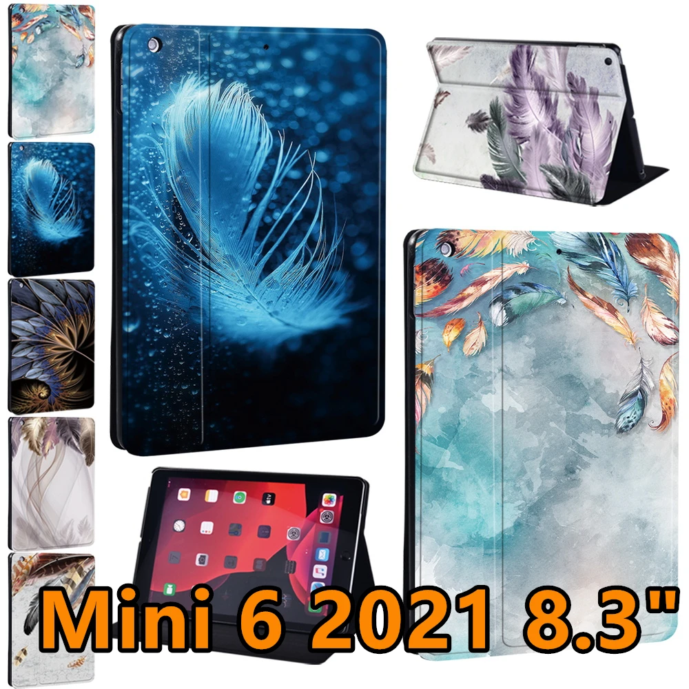 

Case for IPad Mini 6 8.3inch 2021 A2567/A2568/A2569 Feather Pattern Tablet Stand Cover Pu Leather Anti-drop Protective Covers