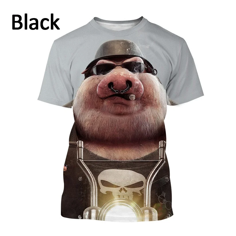 Funny Hooligan Pig Print Summer Men's O-Neck T-shirt Casual Short Sleeve Oversized T Shirt Fashion Streetwear Trend Men Clothing