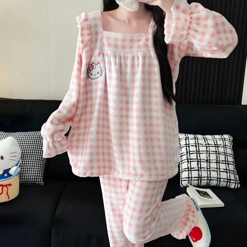 

New Ins Winter Pajamas Set Women Flannel Warm Loungewear Homewear Outfit Cute Cozy Sleepwear Homewear Kawaii Fashion Nightwear