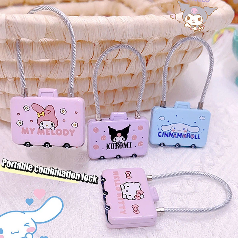 Cartoon Sanrio Combination Lock Cute Mini Padlock Anti-theft Metal Rope Password Lock Luggage School Bag Password Lock