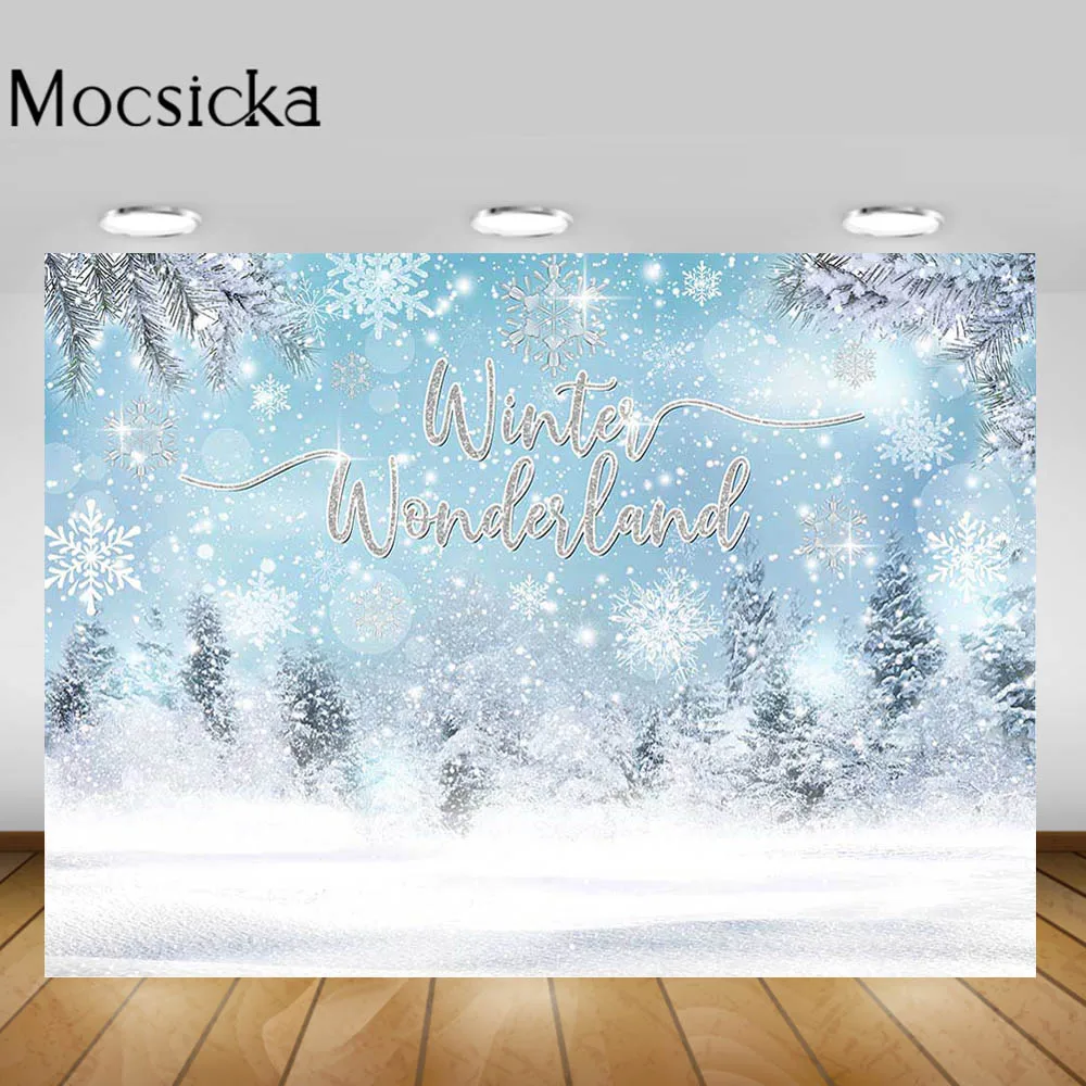 

Mocsicka Winter Wonderland Photography Backdrops Snowy Forest Snowflake Baby Birthday Background Child Portrait Studio Photocall