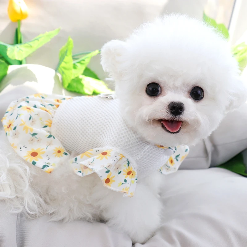 Towable Pet Dress Dog Clothes Summer Teddy Princess Skirt Hollow Puppy Clothes Floral Skirt Dog Products XS-XL