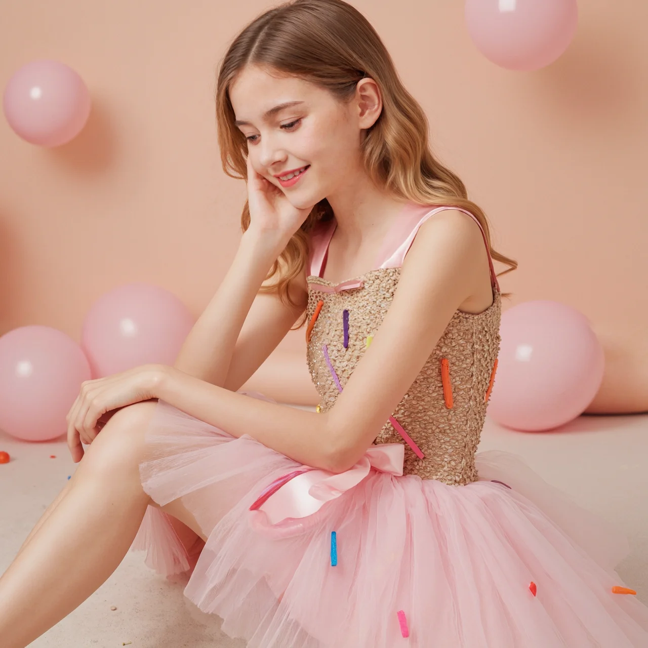 Pink Ice Cream Candy-Themed Girls Dress Cute Princess Dress Children\'s Costume Wedding Outfits For Birthday Carnival Party ﻿