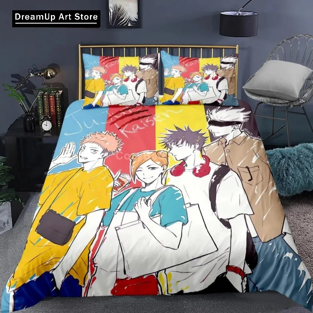 Anime Jujutsu Kaisen Bedding Set Duvet Cover Bed Set Quilt Cover Twin Single Full Queen King Size Boys Adult Home Textile