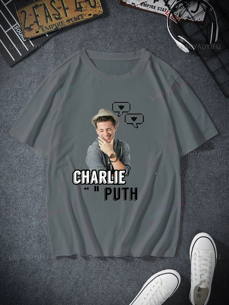 Charlie Puth Classic Poster Print T-shirt, Unisex Everyday Casual Streetwear, Spring/summer Fashion Crew-neck Cotton Shirt