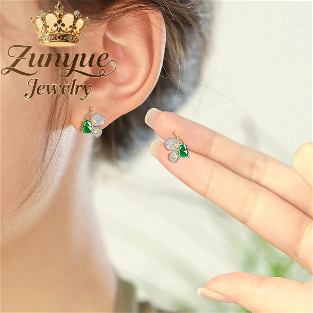 Pendientes de mariposa de calabaza verde de jadeíta Natural de grado A con incrustaciones de plata S925, pendientes de moda de Jade tipo hielo para mujer