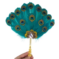 Vintage Chinese Peacock Goose Feather Hand Fan Large Lightweight Tea Ceremony Fan Long Handle Photography Styling Prop