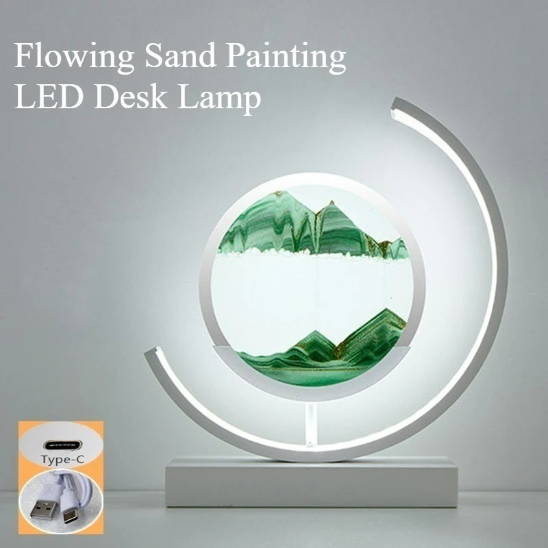 Flowing Sand Painting LED Desk Lamp Touch Tri Color Dimming USB Charging Home Bedroom Bedhead Night Light Book Light