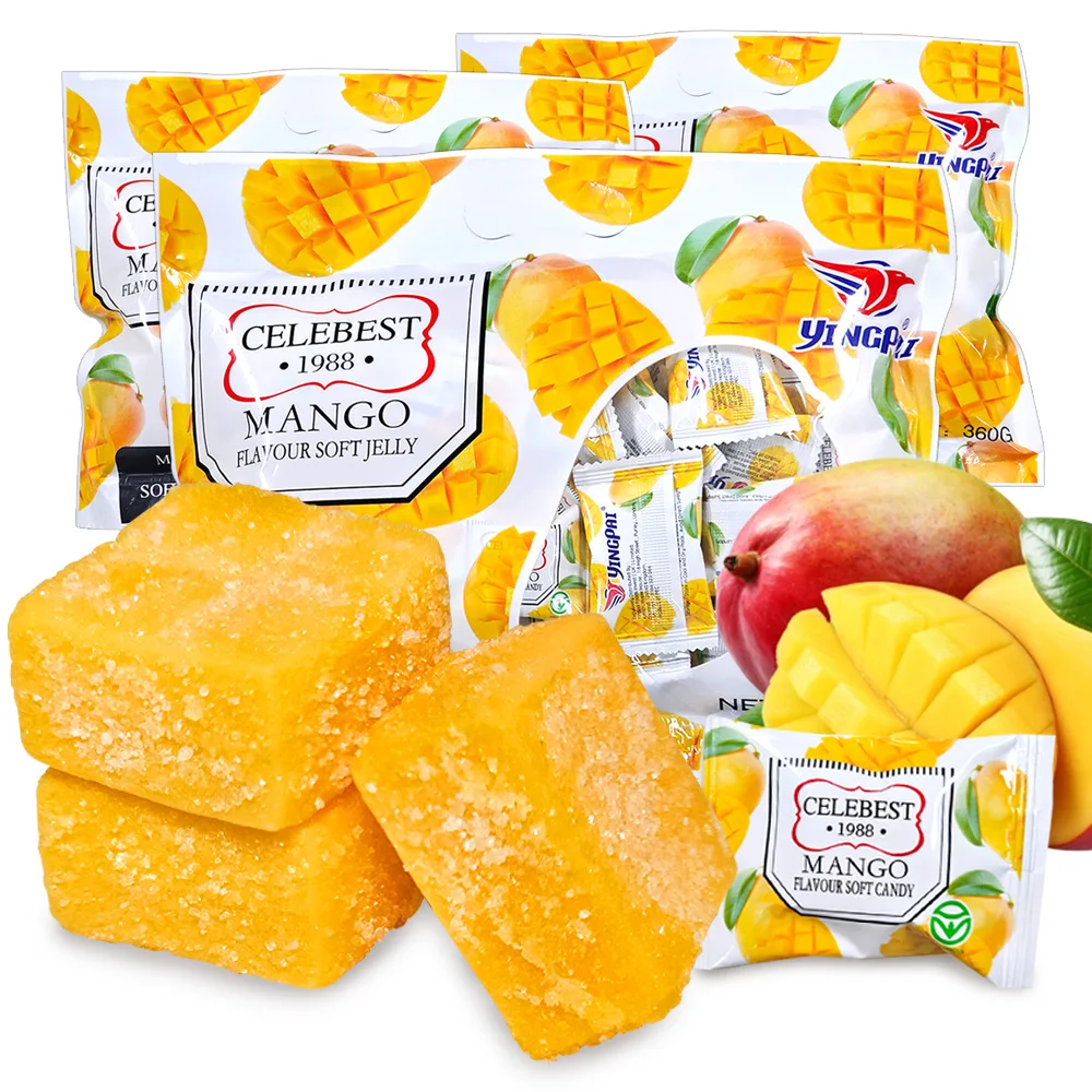Paquete de 3 (108 piezas) de bocadillos de gelatina blanda con sabor a mango, gelatina de mango
