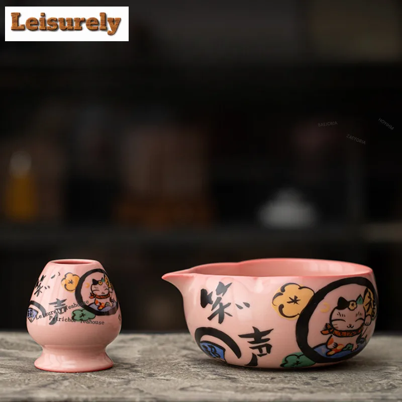 HOYIHM Pink Ru Gourd-shaped Tea Set Complete Set Japanese Matcha Set Kit Tea Brewing Matcha Cup Bamboo Tranditional Tea Sets